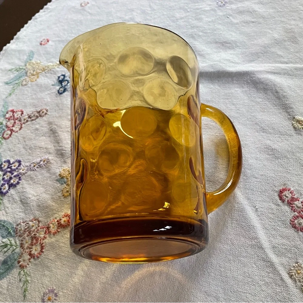 Vintage Hazel Atlas Amber Gold Coin Eldorado  Lipped Ice Tea Pitcher. 64 oz.